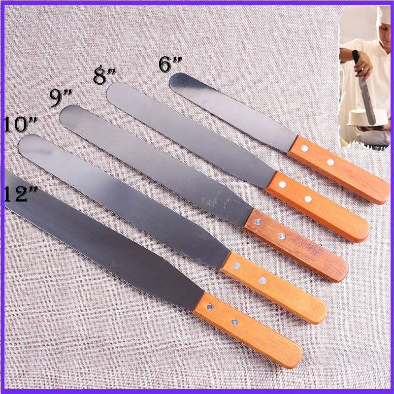 Offset Spatula Set - 6/8/10/12インチケーキへら高品質ステンレス鋼木製ハンドルストレートへらdiyケーキクリームケーキオフセットへらツール