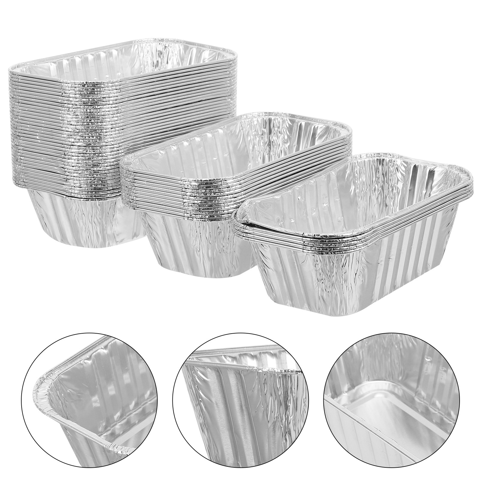 Kitchen Essentials Baking Tray - 50個入りアルミホイル製ローフパン、クイックリリース、ノンスティック加工、研磨されたエッジ、安全で取り外し簡単、キッチン必需品