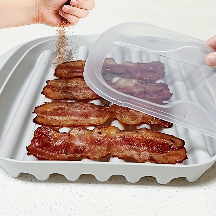 Kitchen Essentials Baking Tray - 電子レンジ用ベーコン調理トレイ、油分たっぷりのベーコンソース用排水設計、PP素材、ホリデーキッチン必需品、クリスマス、ハロウィンに最適