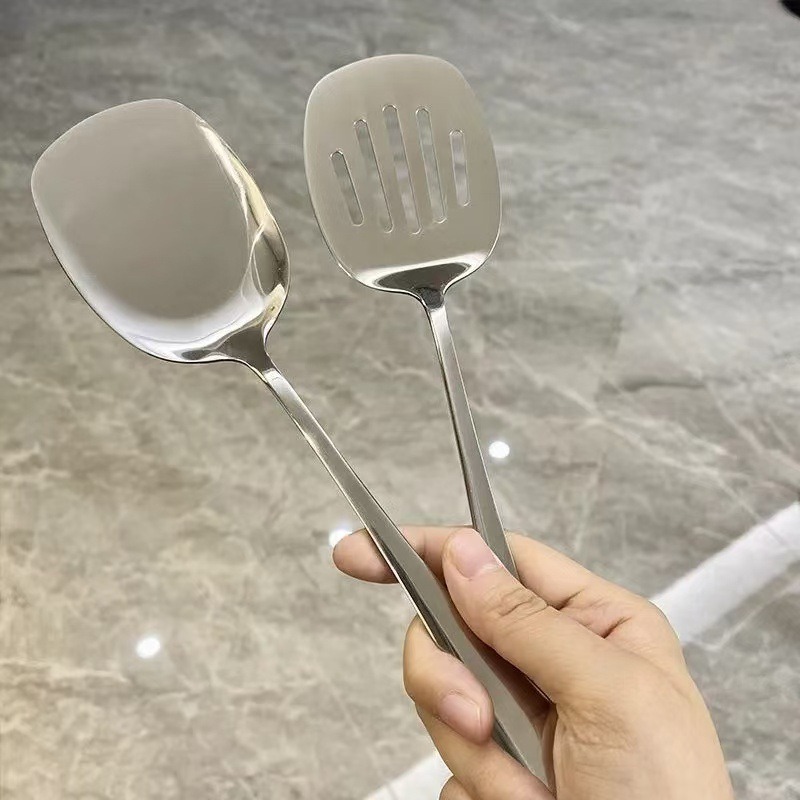 Offset Spatula Set - 食品グレードのステンレス製中華鍋用スパチュラ、金属製キッチン用品、穴あきターナー、スプーン、レードル、調理器具セット