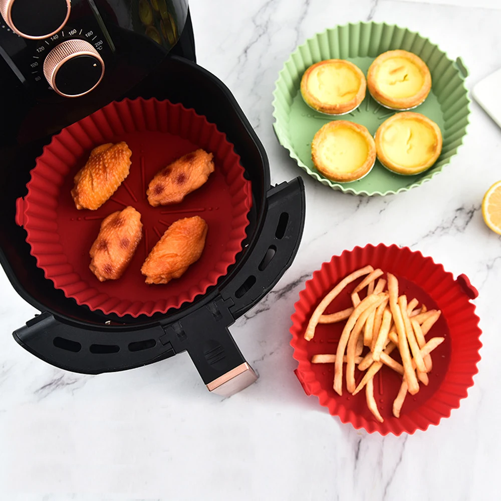 Kitchen Essentials Baking Tray - 丸型エアフライヤーシリコンポット - オーブンベーキングトレイ＆フライドチキンバスケットマット 再利用可能なグリルパン キッチン必需品