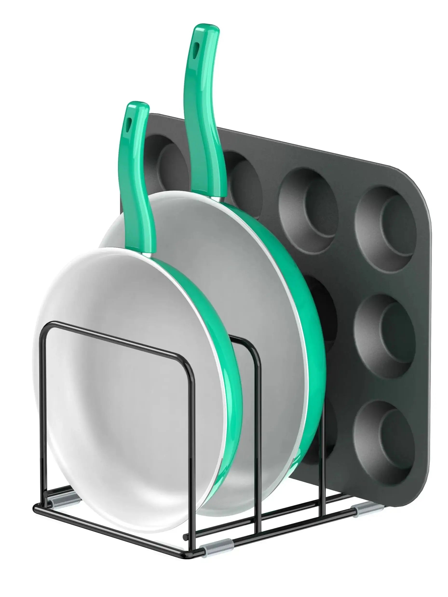 Kitchen Baking Pan Storage - パンオーガナイザー キッチンキャビネットオーガナイザー スチール調理器具ホルダー スキレットベーキングトレイ用の3つのスロット付き分割ホルダー
