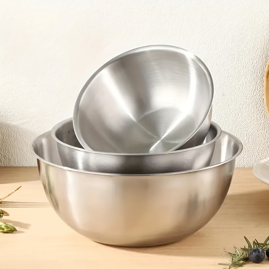 Kitchen Baking Cooking - 3個セット ステンレス製サラダボウルセット ミキシングボウル、ベーキング、グリル、調理、アウトドア、キッチンでの使用に適しており、収納も簡単です。