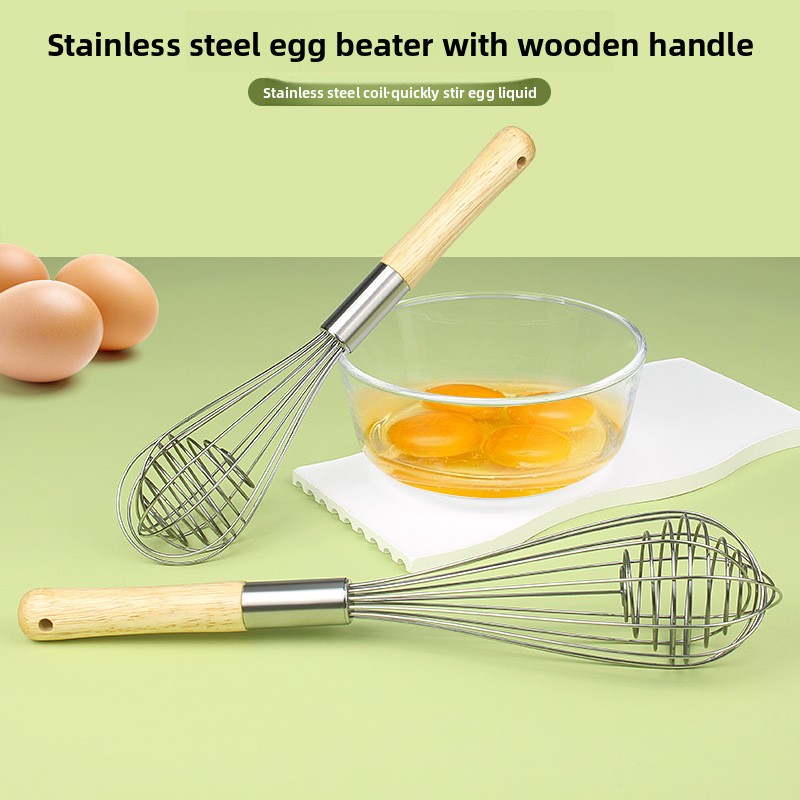 Kitchen Baking Blender - 10/12 インチ木製ハンドルステンレス鋼手動卵ビーター、家庭用ケーキ小麦粉ミキサー泡立て器ベーキングツール