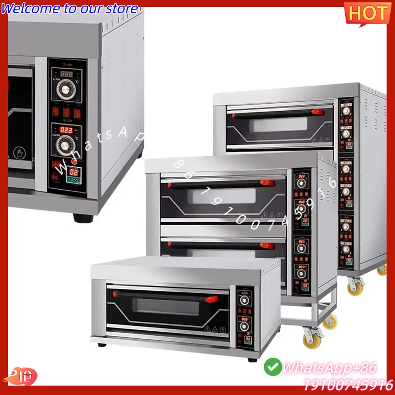 Commercial Kitchen Baking Oven - 2026年式業務用電気ダブルピザデッキオーブン 電気ミニパン焼きオーブン 220V 2デッキ4トレイ業務用厨房