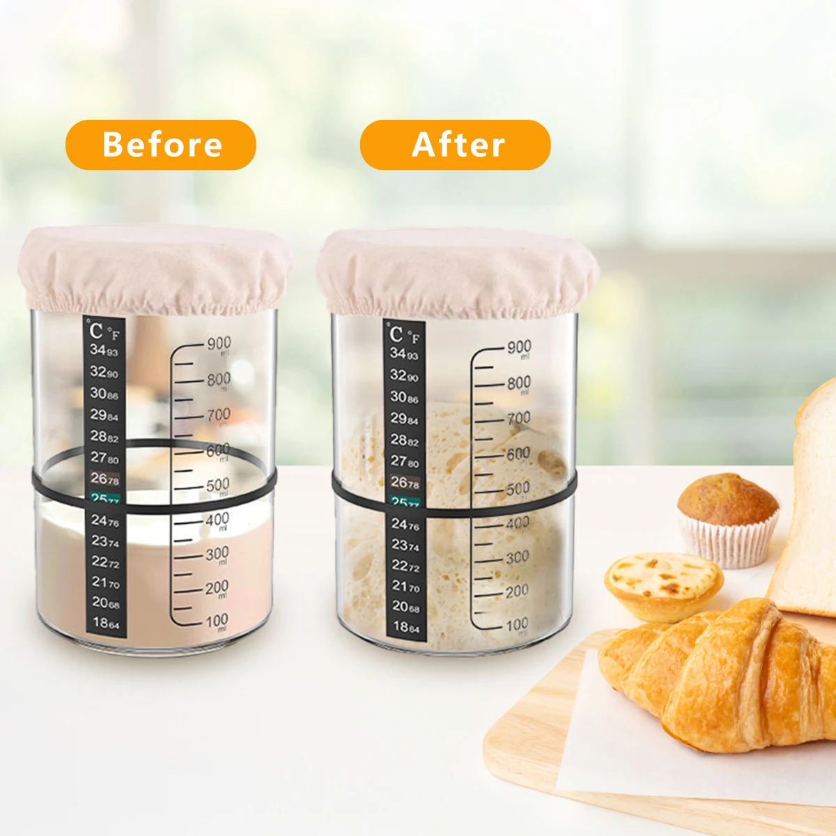 サワー種酵母スターターキット 1000ml 生地発酵容器 広 - Kitchen Baking Soda のレビューと価格