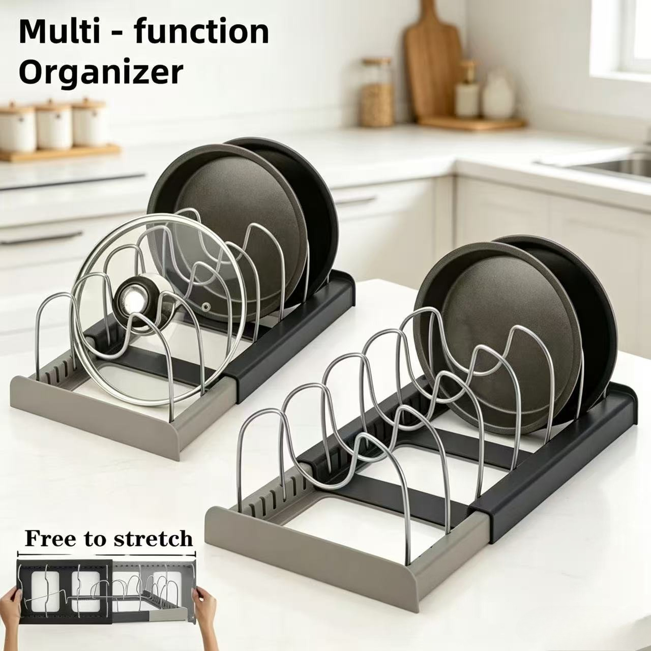 7グリッド伸縮式鍋ラック、鍋オーガナイザー、省スペースキャビ - Kitchen Baking Pan Organizer のレビューと価格