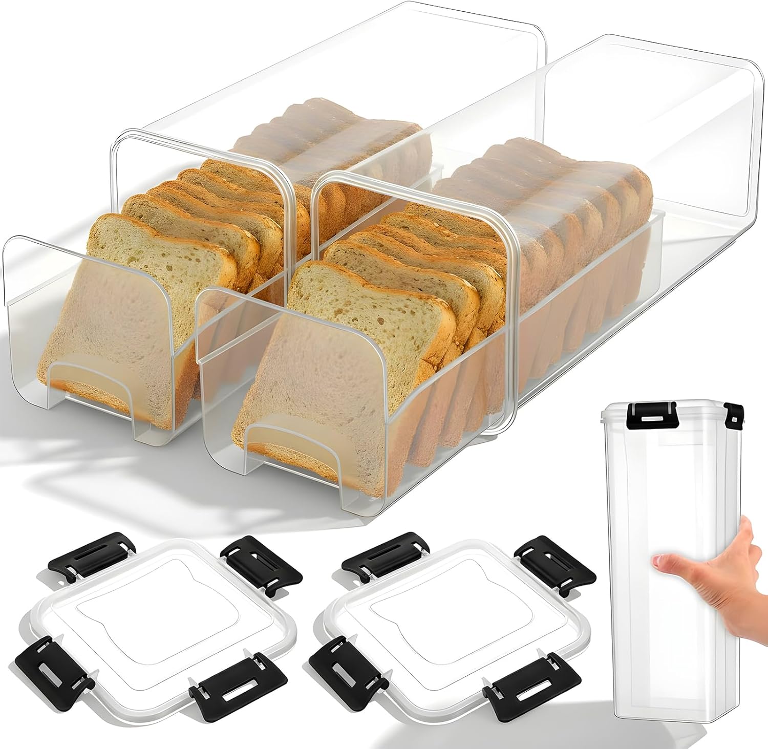 密閉蓋付きパン保存容器、引き出しトレイ付き透明プラスチック製 - Kitchen Baking Trays のレビューと価格