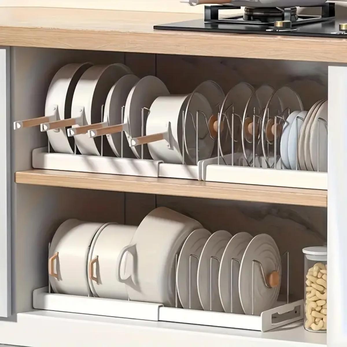 拡張可能なキッチンポットパンオーガナイザー、キャビネット下用 - Kitchen Baking Pan Organizer のレビューと価格