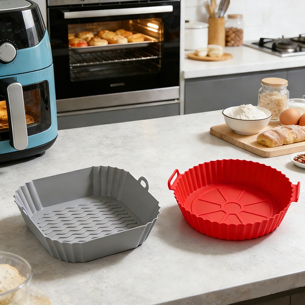 再利用可能なシリコンエアフライヤーバスケットマット耐熱ノンス - Kitchen Essentials Baking Tray のレビューと価格