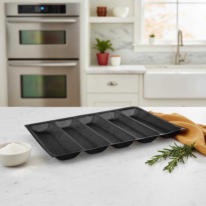 5つの空洞があるホーギーロールパン、ノンスティック加工のフラ - Kitchen Essentials Baking Tray のレビューと価格