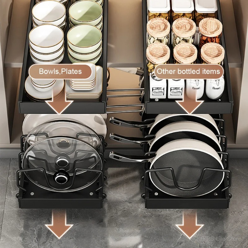 多機能プルアウト式キッチン収納ラック、引き出しオーガナイザー - Kitchen Baking Pan Organizer のレビューと価格