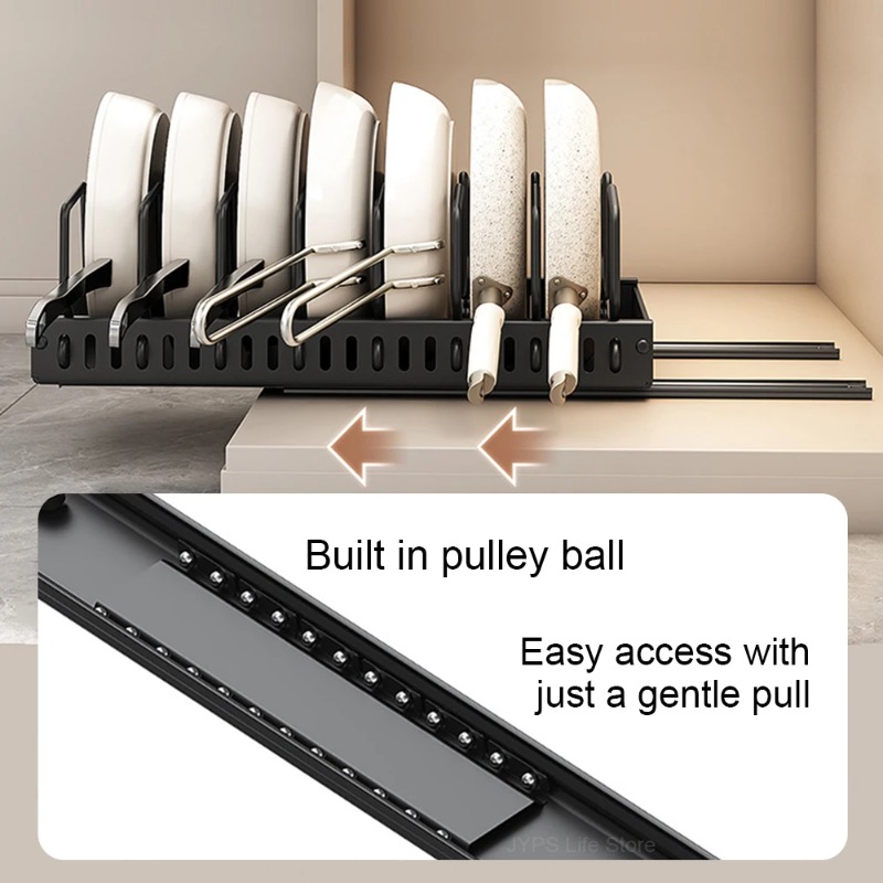 多機能プルアウト式キッチン収納ラック、引き出しオーガナイザー - Kitchen Baking Pan Organizer のレビューと価格