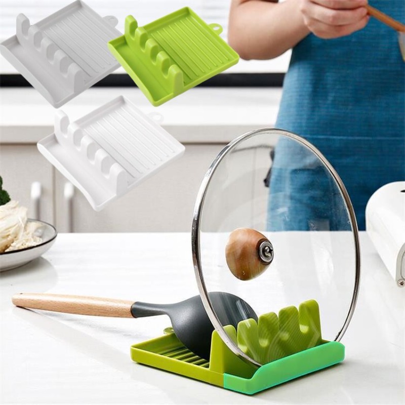 新しいグリーン鍋蓋ラックスタンドプラスチックスプーンホルダー - Kitchen Baking Pan Organizer のレビューと価格